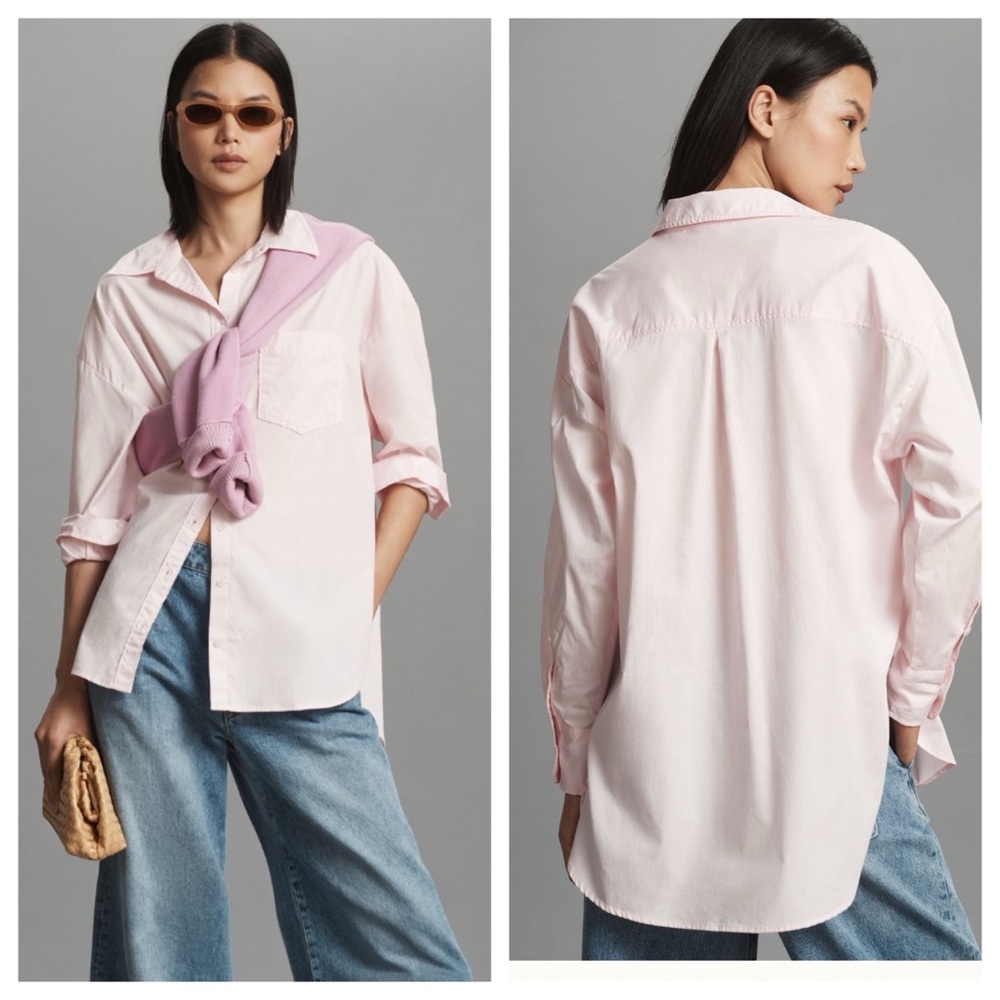 NWT Anthropologie Maeve The Bennet And Oversized Buttondown Shirt in Pink - Picture 3 of 12